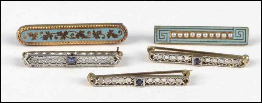 Appraisal: PAIR OF GOLD AND SAPPHIRE BAR PINS Together with an