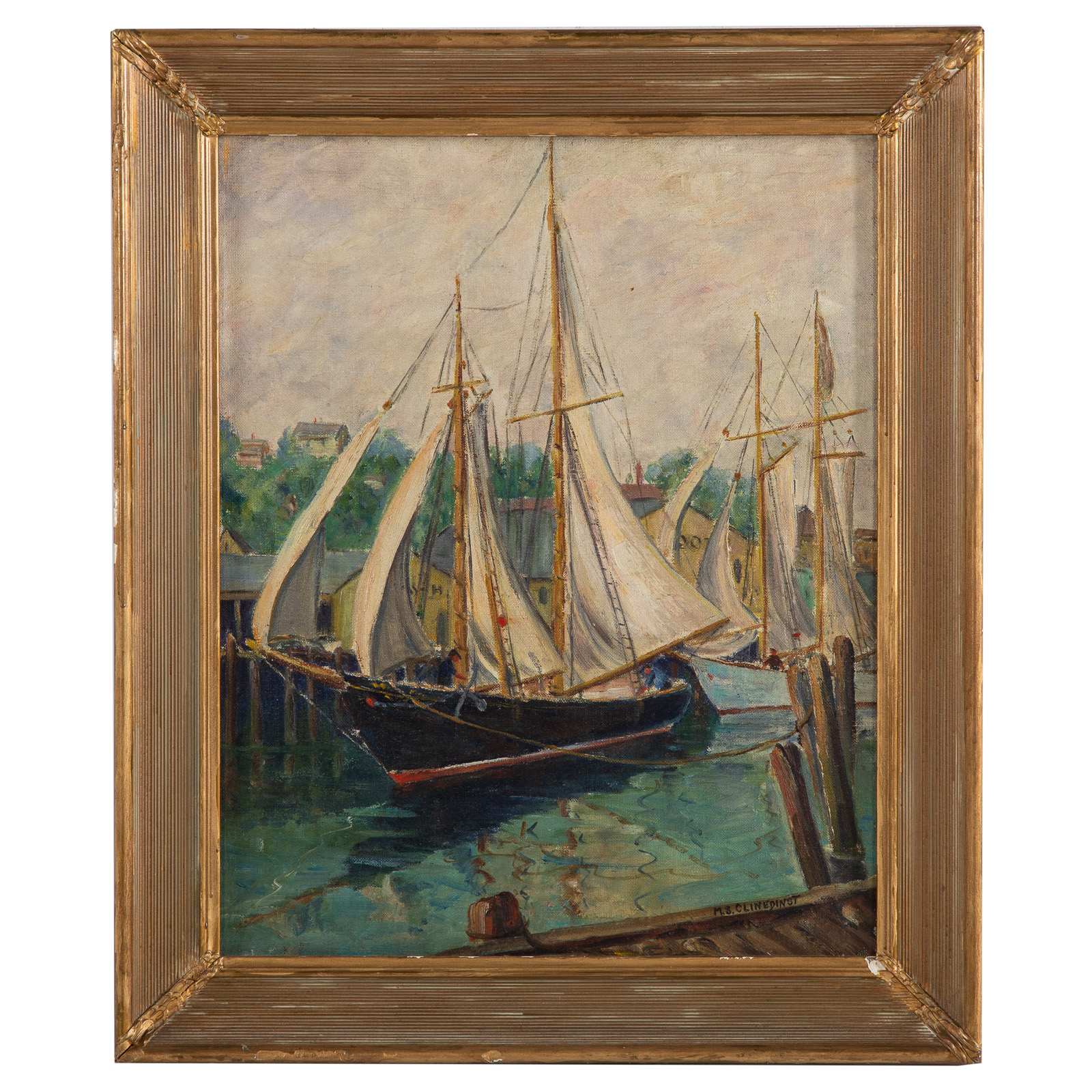 Appraisal: MAY SPEAR CLINEDIST DRYING SAILS OIL American - Oil on