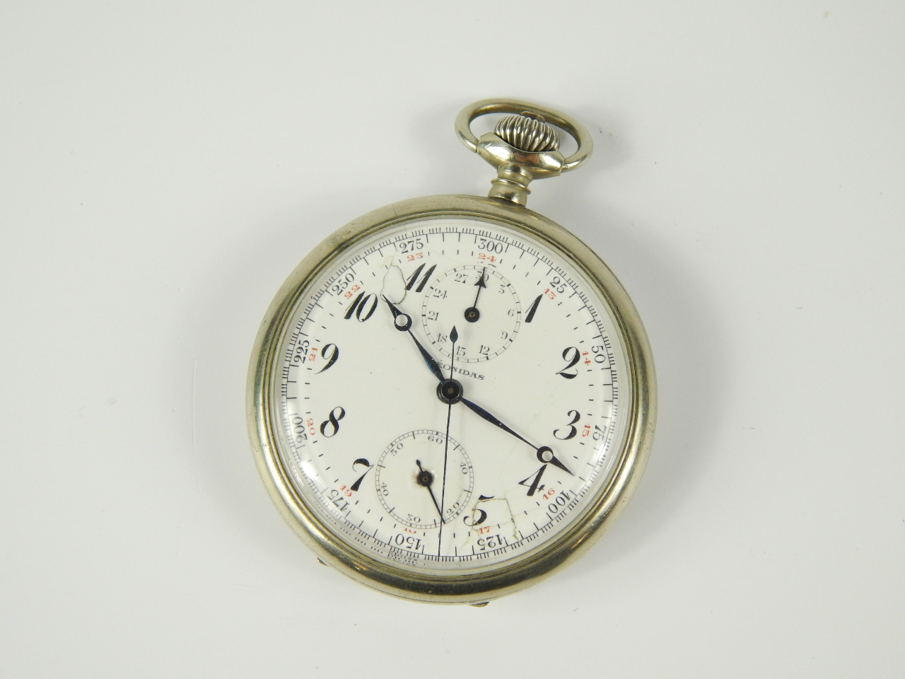 Appraisal: A Leonidas early thC white metal cased chronograph pocket watch