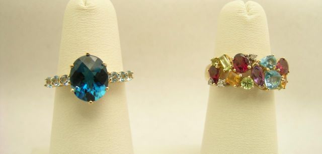 Appraisal: Two Lady's K Yellow Gold Cocktail Rings Including K Blue