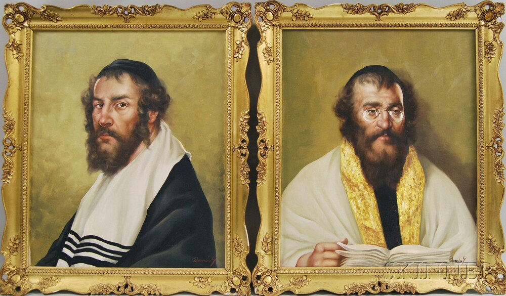 Appraisal: Two Framed Oil on Canvas Portraits of Rabbis each inscribed