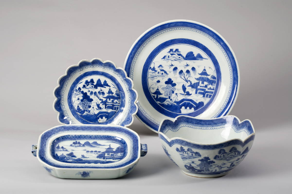 Appraisal: GROUP OF CANTON BLUE AND WHITE PORCELAIN TABLEWARES Comprising a