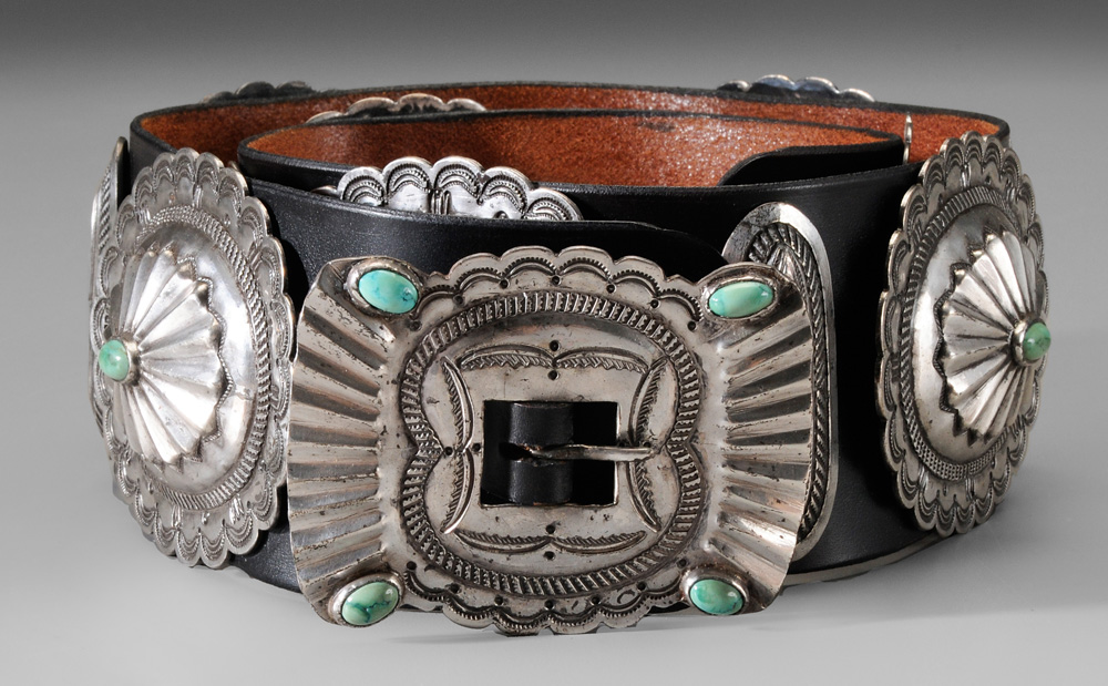 Appraisal: Silver and Turquoise Concho Belt probably Navajo mid to late