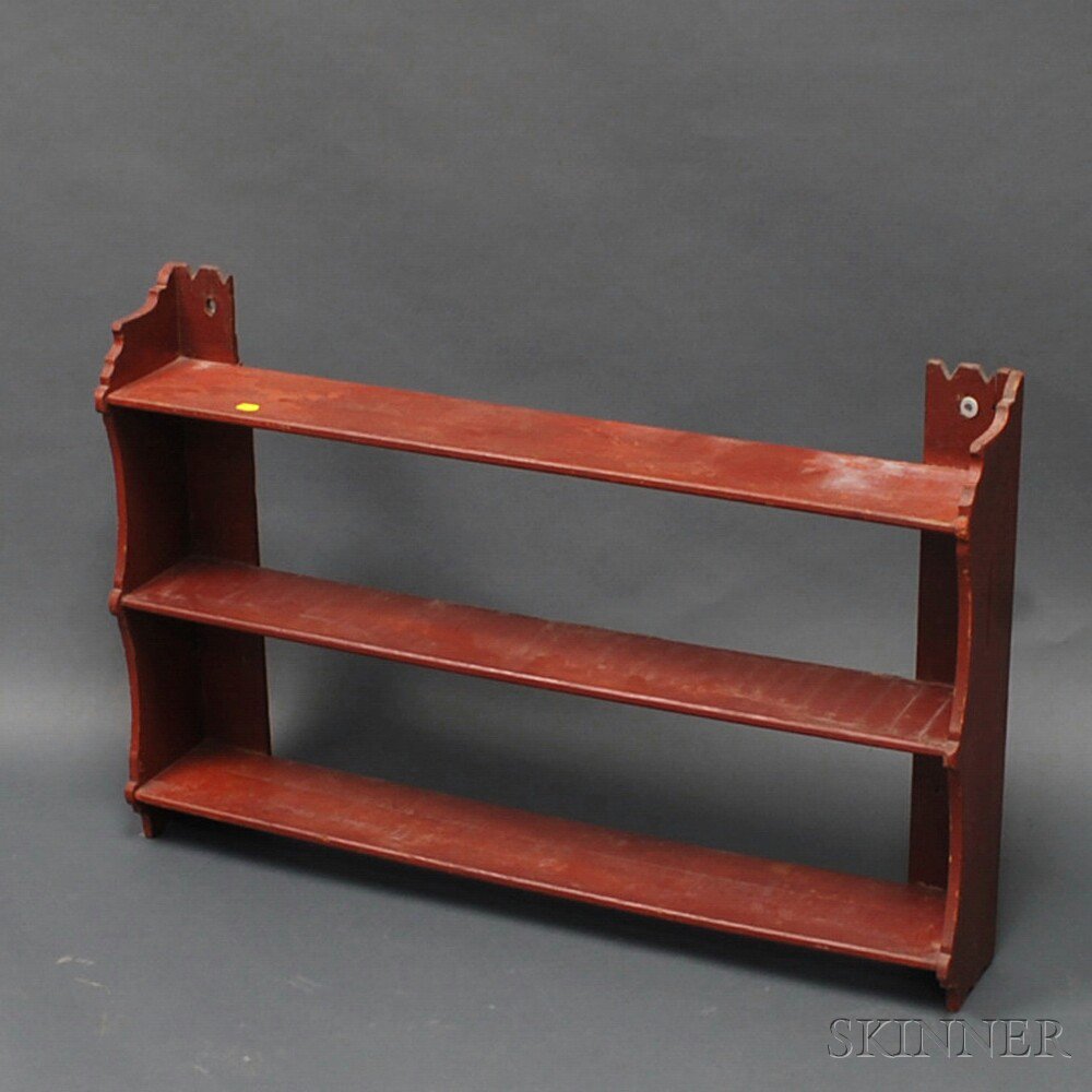 Appraisal: Red-painted Country Three-tier Shelf th century imperfections ht wd dp