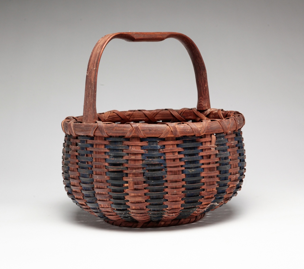 Appraisal: AMERICAN BASKET Second half th century Woven splint with bentwood