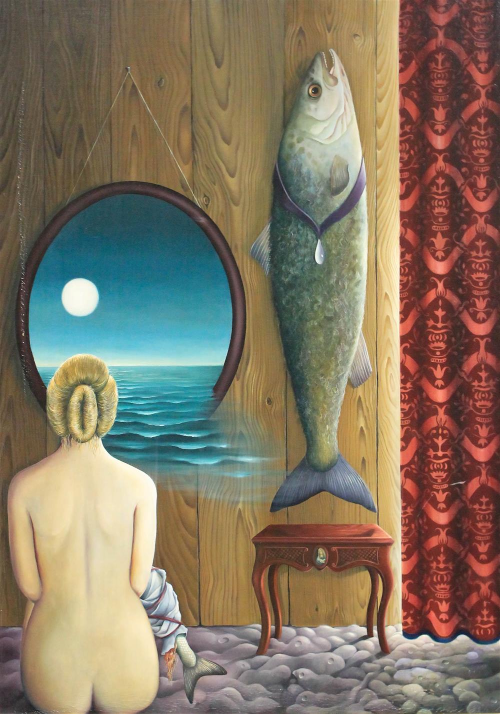 Appraisal: BERT-JOHNNY NILSSON SWEDISH - SURREAL WOMAN AT THE WINDOW Oil