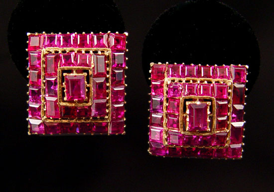 Appraisal: CTW RUBY AND GOLD EARRINGS K yellow gold earrings contain