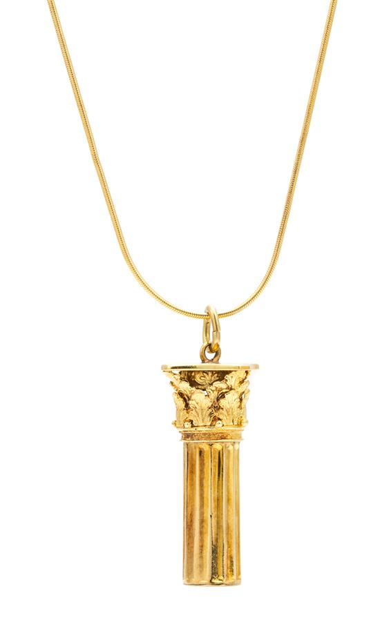 Appraisal: Sale Lot A Karat Yellow Gold Corinthian Column Pendant consisting