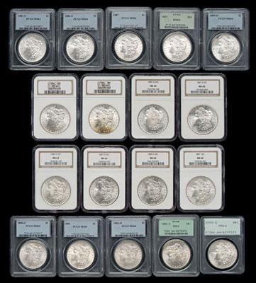 Appraisal: Choice BU Morgan silver dollars graded MS- by PCGS or