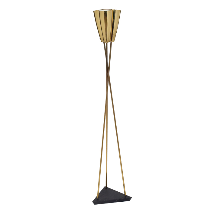 Appraisal: s Italian floor lamp designer unknown brass three cone-shaped torchieres