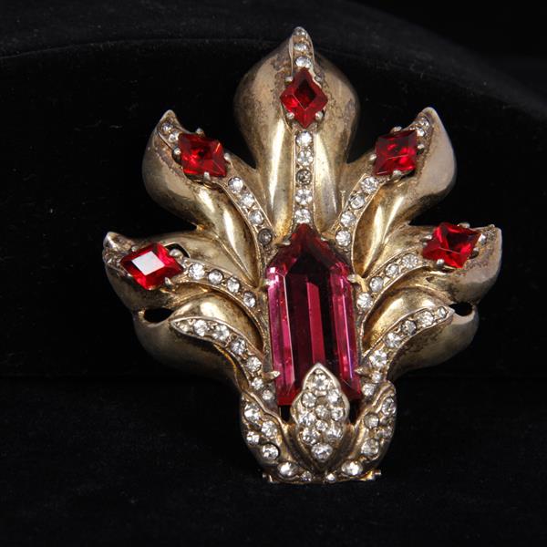 Appraisal: Eisenberg Original Sterling Vermeil Fur Clip Brooch with ruby red