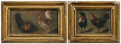 Appraisal: Two miniature paintings of chickens portraits of two pairs chickens