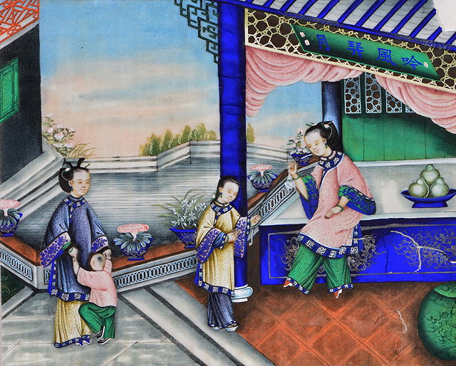 Appraisal: A GROUP OF SIX UNFRAMED CHINESE WATERCOLOURS ON RICE PAPER