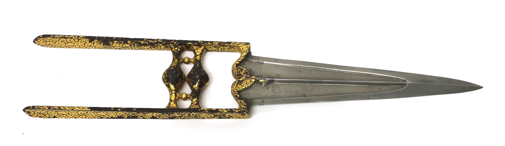 Appraisal: A Mughal gold damascened watered-steel push dagger Katar India th