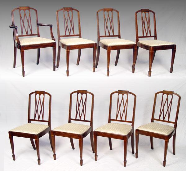 Appraisal: SET OF INLAID MAHOGANY HEPPLEWHITE STYLE DINING CHAIRS arm chair