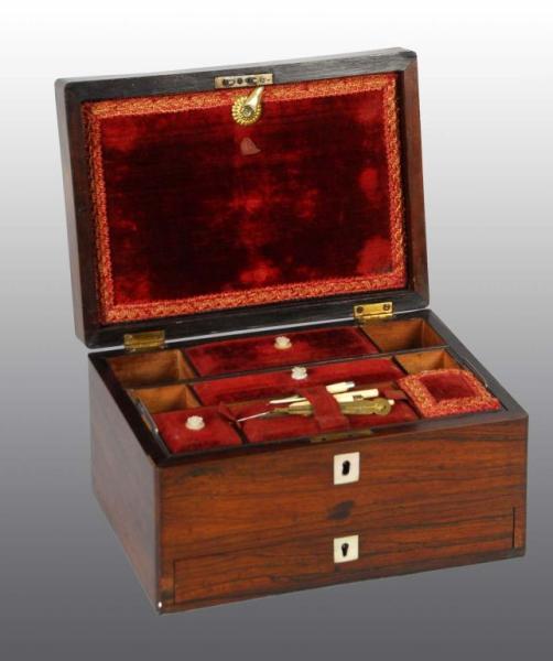 Appraisal: Wooden Sewing Box with Mother of Pearl Inlay Description One