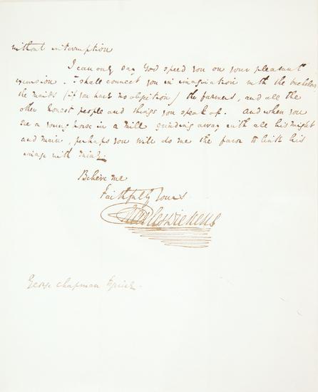 Appraisal: DICKENS Charles Autograph letter signed to George Chapman declining an