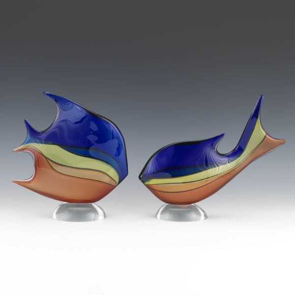 Appraisal: TWO MURANO ART GLASS LARGE FISH SCULPTURES x x and