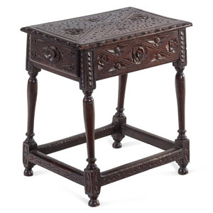 Appraisal: A William and Mary Carved Oak One-Drawer Stool Circa Height