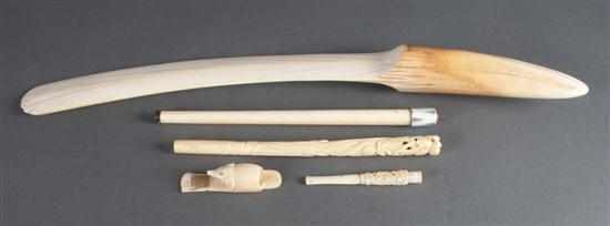 Appraisal: Five assorted carved ivory articles newspaper opener - carved from