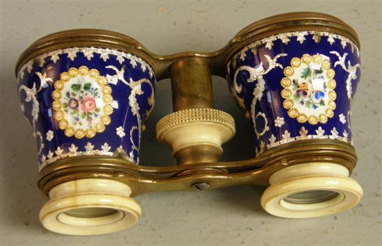 Appraisal: th century enamelled Ivory and brass opera glasses the deep