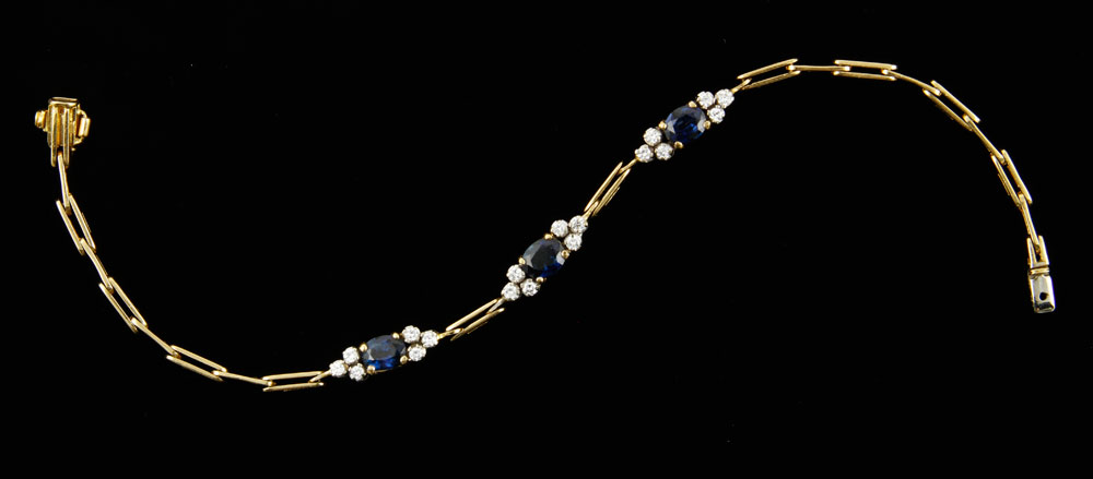 Appraisal: - K Gold Diamond and Sapphire Bracelet K yellow gold