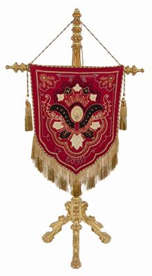 Appraisal: A th century floral needlework fringed banner hung on a