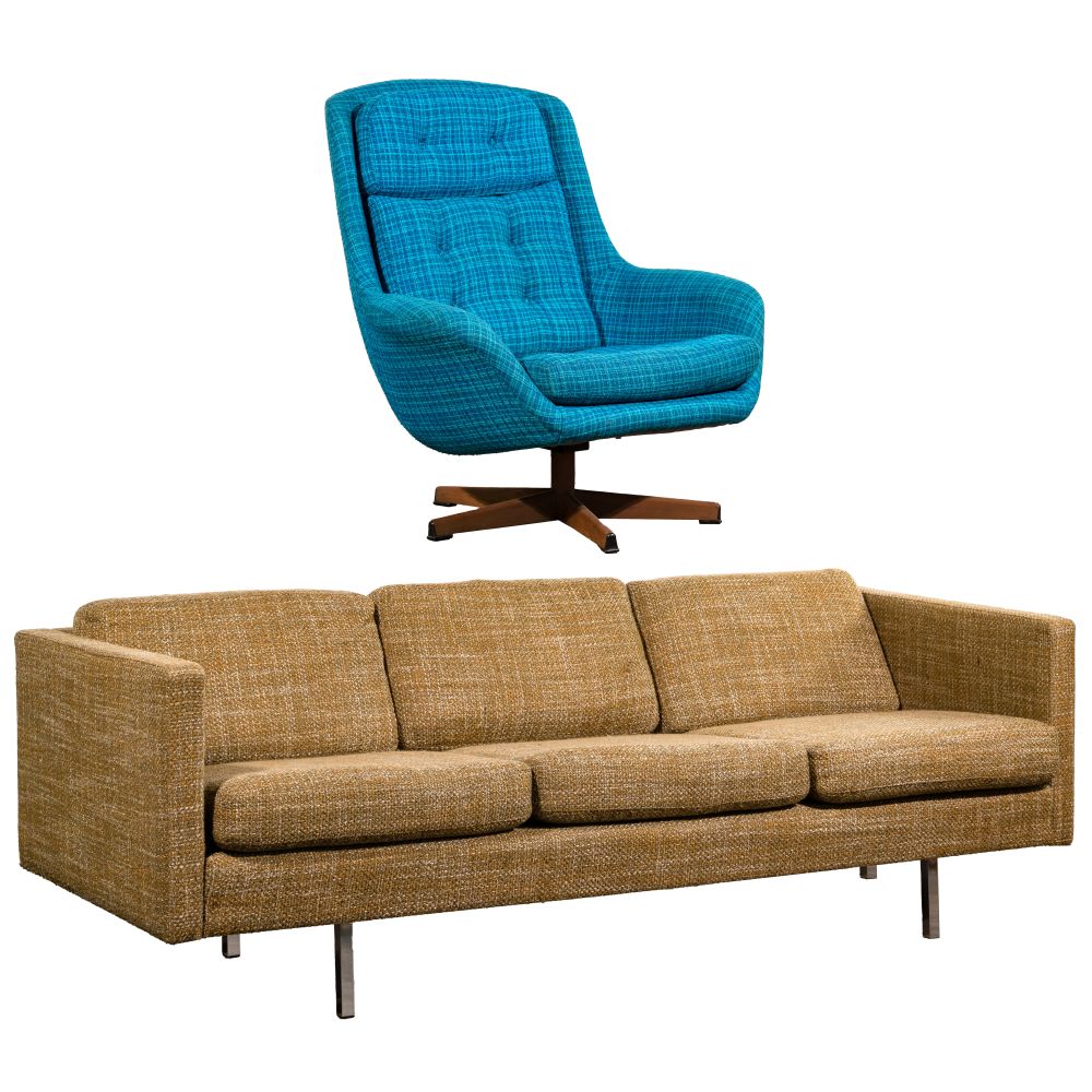 Appraisal: ALARYD SKILLINGARYD FOR DANA-MOBLER UPHOLSTERED ARMCHAIRMid-century design swivel armchair blue