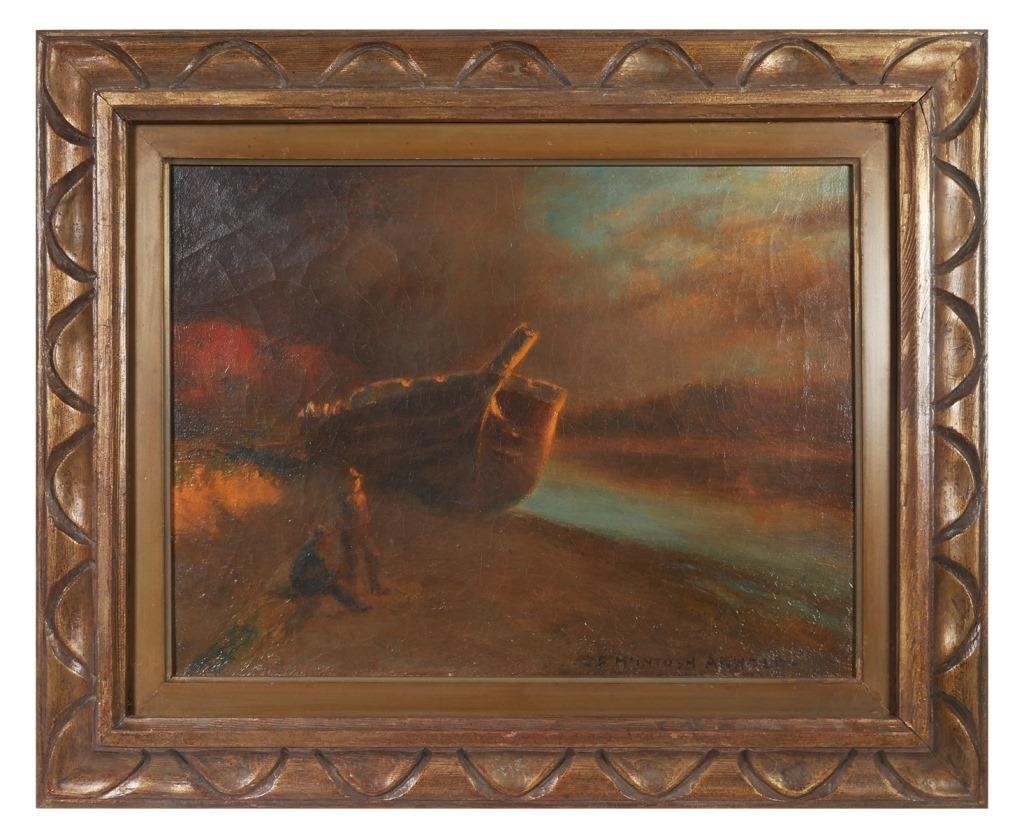 Appraisal: Oil on canvas painting of a boat on a Florida