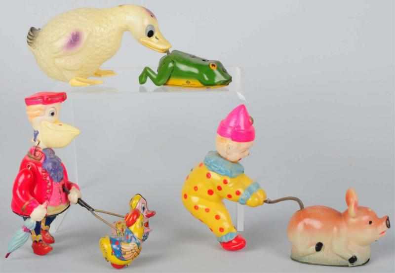 Appraisal: Lot of Celluloid Tin Animal Wind-Up Toys Japanese Working Includes