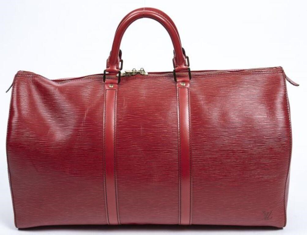 Appraisal: Louis Vuitton Keepall travel bag in red Epi leather with