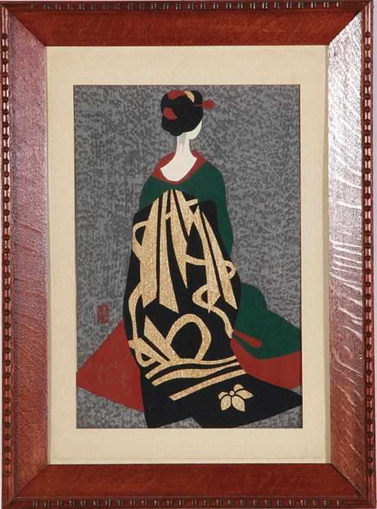 Appraisal: Kiyoshi Saito Japanese - GEISHA woodblock framed signed lower left