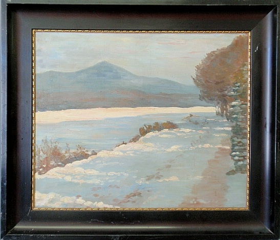 Appraisal: - Oil on canvas winter landscape painting with a snow