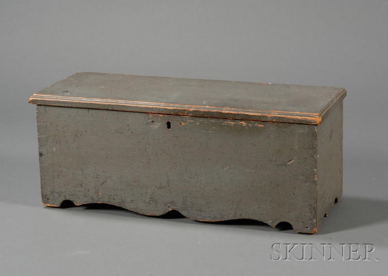 Appraisal: Small Gray-painted Six-Board Chest America th century dovetail constructed with