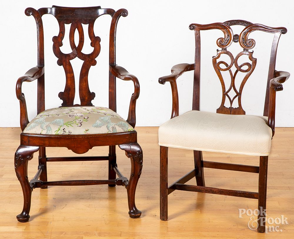 Appraisal: Two Georgian mahogany dining chairs th c Two Georgian mahogany