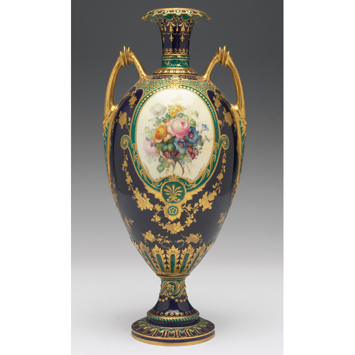 Appraisal: Royal Crown Derby vase double handled urn shape painted roses