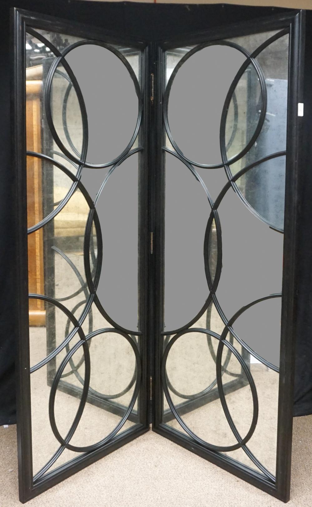 Appraisal: MODERN EBONIZED WOOD MIRRORED TWO-FOLD FLOOR SCREEN X IN X