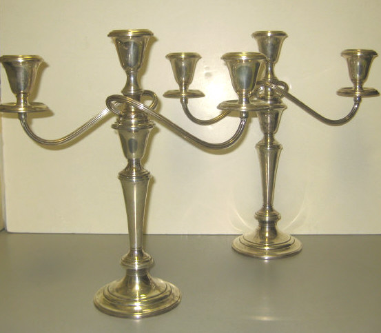 Appraisal: GORHAM PROVIDENCE RI Pair of weighted silver three-arm candelabra Puritan