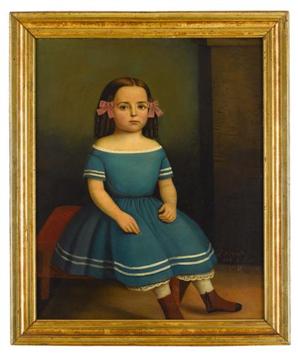 Appraisal: American School th centuryportrait of a little girl in blue