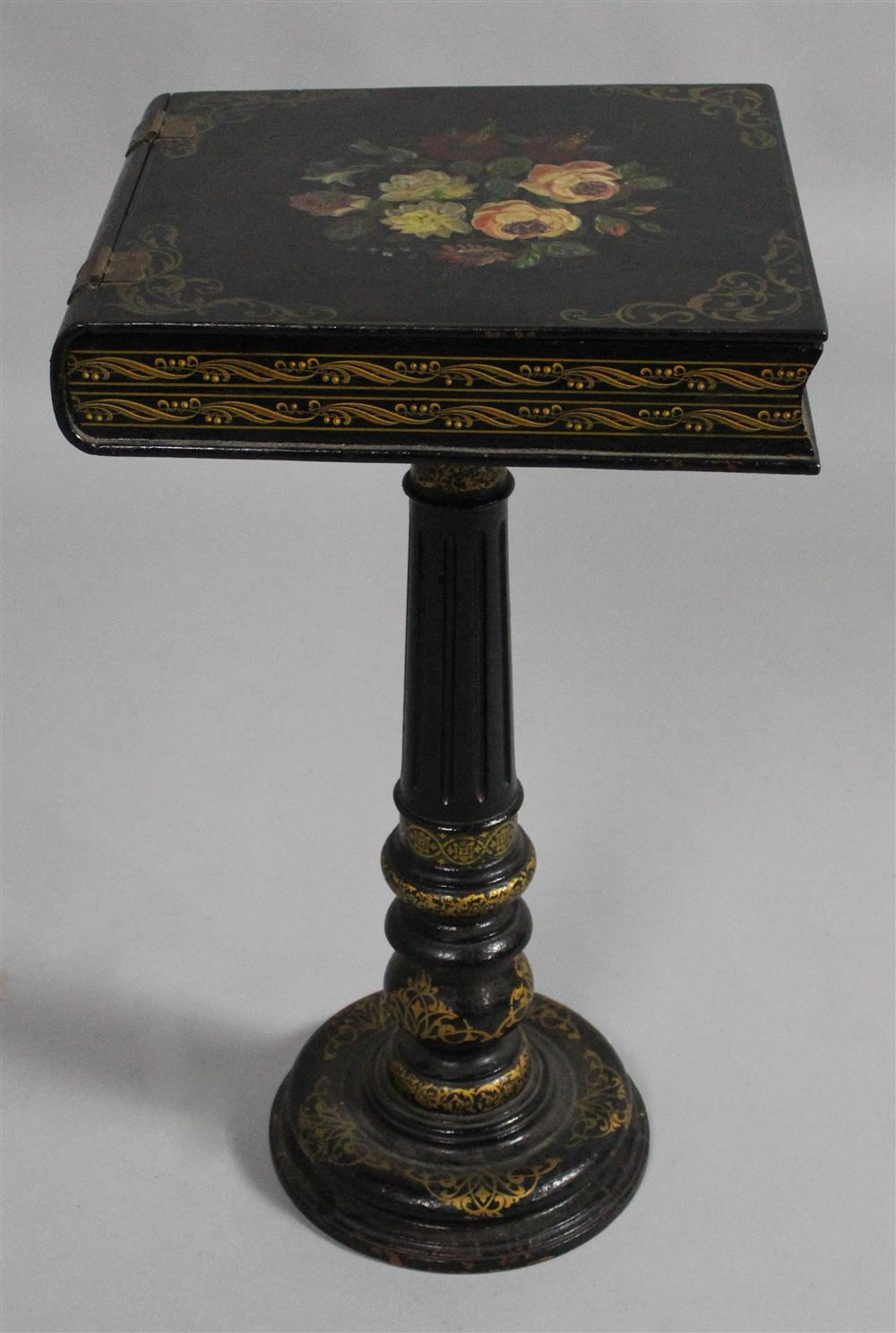 Appraisal: VICTORIAN LACQUERED OCCASIONAL TABLE late th Century the hinged top