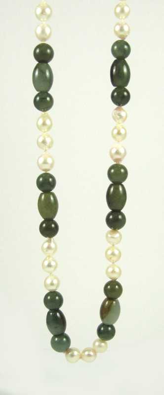 Appraisal: JADE PEARL AND FOURTEEN KARAT GOLD NECKLACE measuring - inches