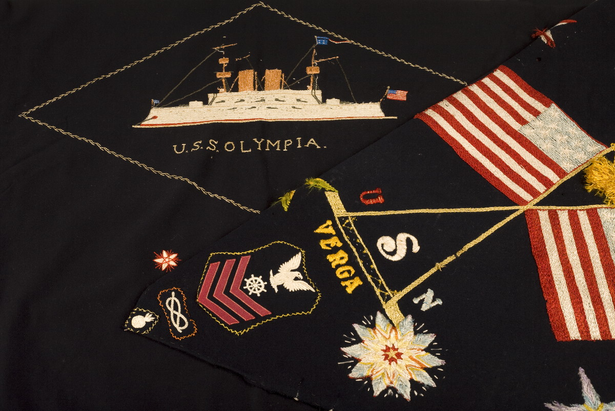 Appraisal: GROUP OF U S NAVAL EMBROIDERED ARTICLES Comprising an embroidered