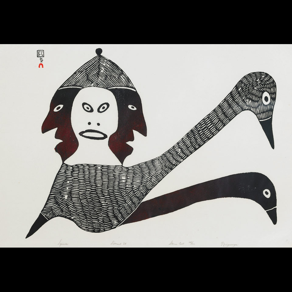 Appraisal: NINGEEUGA OSHUITOQ Cape Dorset SPIRITS stonecut unframed x minor creases