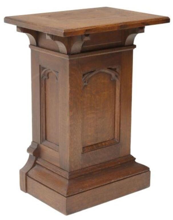 Appraisal: Gothic Revival oak pedestal early th c rectangular top over