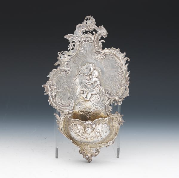 Appraisal: GERMAN HANAU SILVER HOLY WATER FONT x German silver water