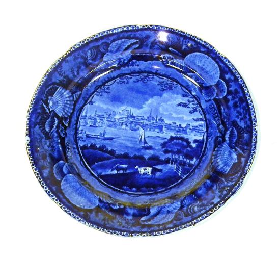 Appraisal: Staffordshire blue transfer-ware plate ''City of Albany State of New