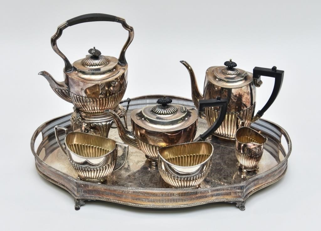 Appraisal: Sheffield silver plate -piece tea service and a serving tray