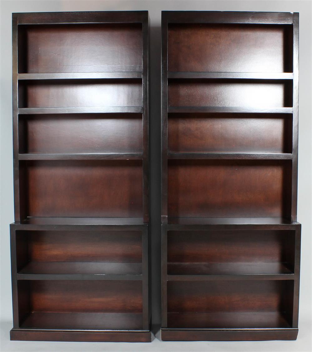 Appraisal: TWO SIMILAR STAINED WOOD OPEN SHELF BOOKCASES both in two