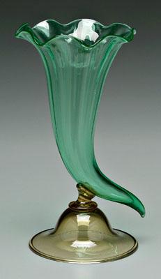 Appraisal: Steuben cornucopia vase Pomona green cornucopia with amber base stenciled