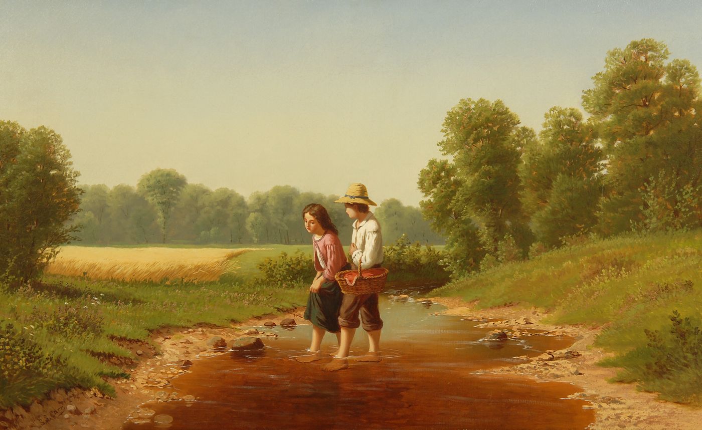 Appraisal: SAMUEL S CARRAmerican - Crossing the Stream Signed lower left